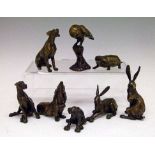 Paul Jenkins - Collection of eight small bronze animal and bird figures comprising: four dogs, two