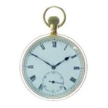 18ct gold open faced pocket watch, London import marks for 1907, the white enamel dial with black