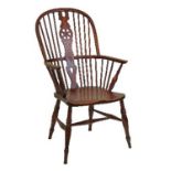 19th Century Thames Valley ash, elm and fruitwood wheel back Windsor elbow chair standing on