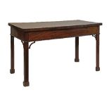 Victorian mahogany rectangular top side table standing on square supports with block terminals,