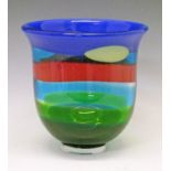 Berit Johansson for Salviati - Modern Murano glass vase with blue, yellow, orange and green banded