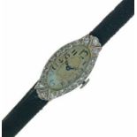 Anonymous - Lady's diamond set Art Deco cocktail watch, the oval rayed dial with black hands and