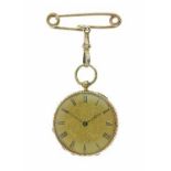 Muller Freres - Lady's enamel and rose diamond set gold fob watch, stamped K18, gold dial signed bar