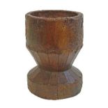 Antique carved wooden floor standing mortar standing on a circular foot, 39cm diameter Condition: