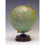 Vintage Philips' 9 inch terrestrial globe, standing on a stepped beech base, 32.5cm high