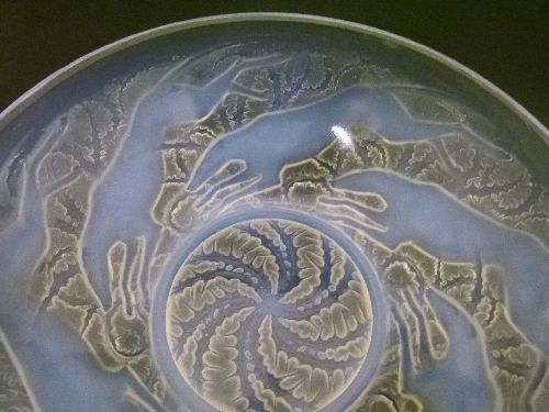 Lalique 'Chiens' bowl, opalescent blue, moulded mark to the interior, 24cm diameter Condition: - Image 2 of 6