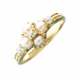 Late Victorian 18ct gold diamond and split pearl ring, Chester 1899, the four split pearls (untested