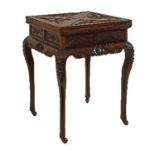 Early 20th Century Chinese carved hardwood envelope card table fitted four drawers to the frieze and