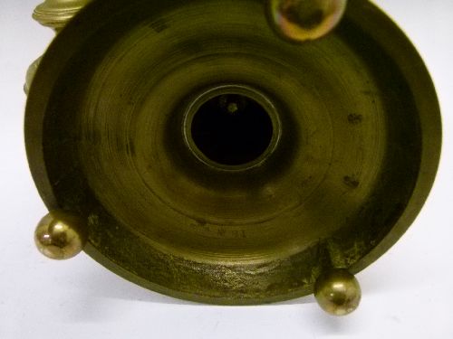 Pair of early 20th Century Skultuna brass and ebonised candlesticks, each having a wide drip tray - Image 6 of 8