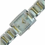 Ebel - Lady's duo-colour diamond set bracelet watch, the rectangular mother-of-pearl dial with