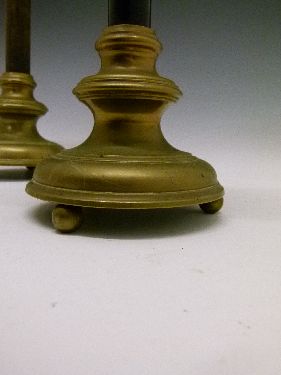 Pair of early 20th Century Skultuna brass and ebonised candlesticks, each having a wide drip tray - Image 8 of 8