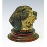 19th Century Austrian cold painted bronze inkwell in the form of the head of a gun dog, the circular