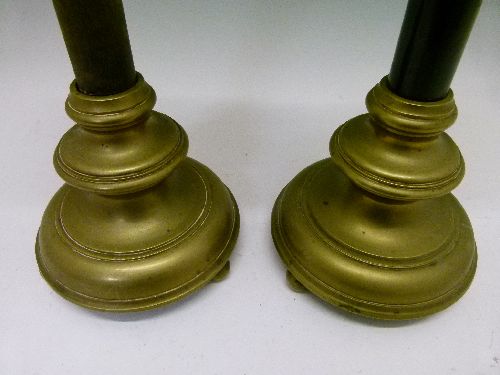 Pair of early 20th Century Skultuna brass and ebonised candlesticks, each having a wide drip tray - Image 2 of 8