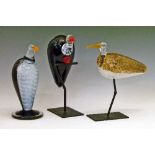Three modern Hadeland Norwegian coloured glass figures of birds, circa 1990, the first standing on a