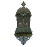 19th Century Moorish mother-of-pearl inlaid carved wall bracket fitted two shelves and with carved