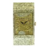 Bueche Girod - Gentleman's 9ct gold cased bracelet watch, signed rectangular bark finish gold dial