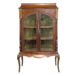 Late 19th/early 20th Century brass mounted inlaid mahogany display cabinet, having a pagoda top,