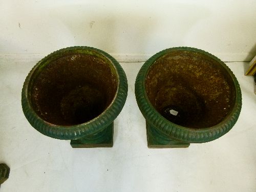 Pair of cast iron garden urns, each having reeded decoration and standing on a square foot, 60cm - Image 7 of 11