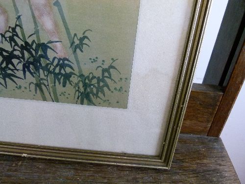 Early 20th Century Japanese painting on silk - Study of a dog amongst bamboo plants, 37.5cm x 30. - Image 12 of 15
