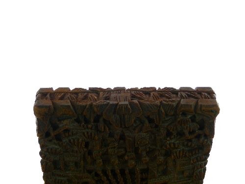 19th Century Cantonese carved sandalwood visiting card case having typical decoration depicting - Image 8 of 9