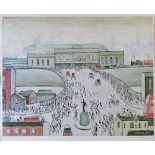 Laurence Stephen Lowry (1887-1976) - Signed coloured print - Station Approach, signed in pencil