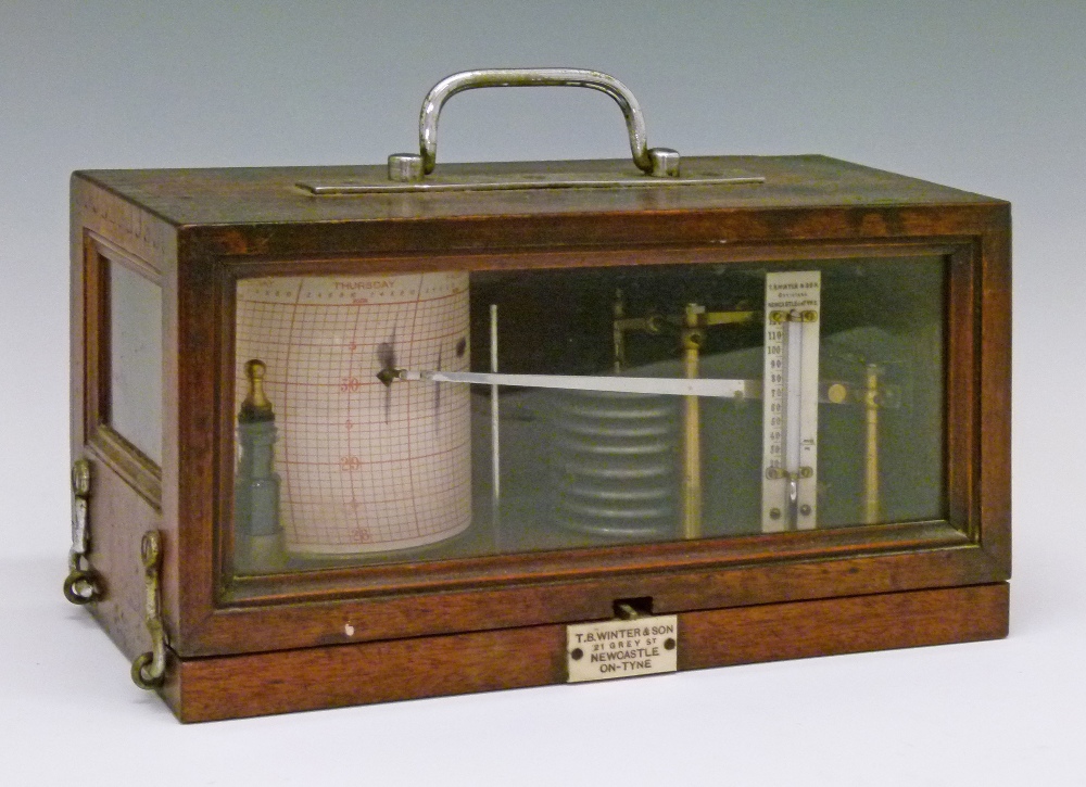 Early 20th Century mahogany cased barograph by T.B. Winter & Son of Newcastle, 28.5cm wide