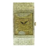 Bueche Girod - Gentleman's 9ct gold cased bracelet watch, signed rectangular bark finish gold dial