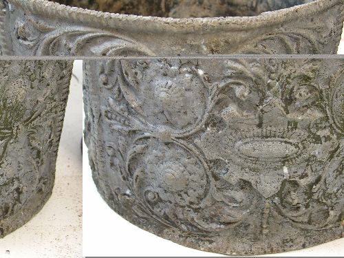 Pair of circular lead planters, having Neo-classical stylised foliate decoration, 33.5cm diameter - Image 2 of 15