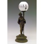 Late 19th/early 20th Century spelter figural night clock formed as a boy dressed in 17th Century