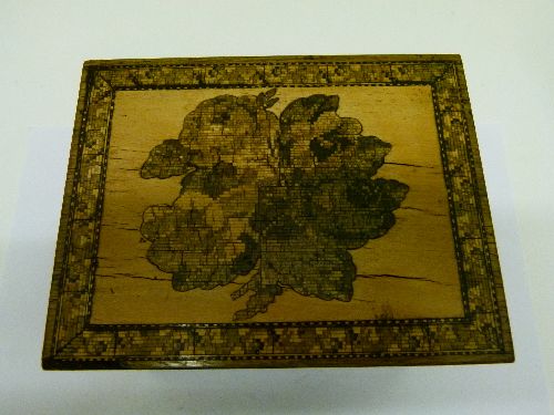 19th Century Tunbridge Ware rectangular tea caddy having floral decoration, the hinged cover opening - Image 3 of 13