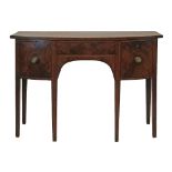 George III mahogany bowfront sideboard, the top with crossbanded edge and ebonised stringing, one