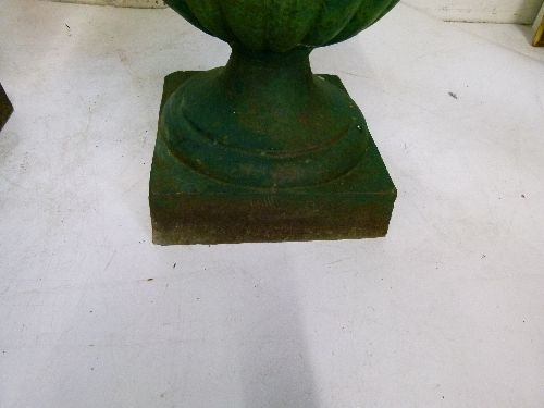 Pair of cast iron garden urns, each having reeded decoration and standing on a square foot, 60cm - Image 9 of 11