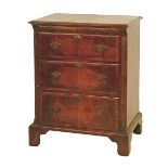 18th Century style crossbanded walnut chest fitted brushing slide with three drawers below and