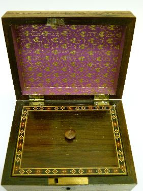 19th Century Tunbridge Ware rectangular tea caddy having floral decoration, the hinged cover opening - Image 9 of 13