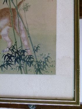 Early 20th Century Japanese painting on silk - Study of a dog amongst bamboo plants, 37.5cm x 30. - Image 7 of 15