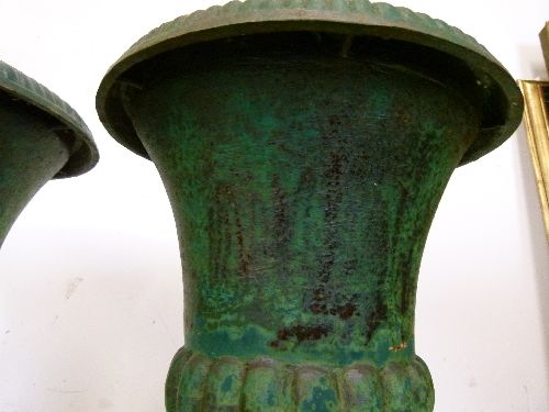Pair of cast iron garden urns, each having reeded decoration and standing on a square foot, 60cm - Image 10 of 11