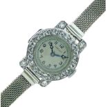 Sorley - Lady's diamond set wristwatch, the round hinged case stamped Platinum, the signed white