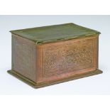 Keswick School of Industrial Art rectangular copper box having typical Celtic decoration, 14.75cm