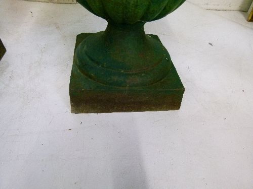 Pair of cast iron garden urns, each having reeded decoration and standing on a square foot, 60cm - Image 8 of 11