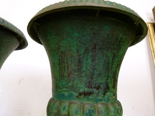 Pair of cast iron garden urns, each having reeded decoration and standing on a square foot, 60cm - Image 11 of 11