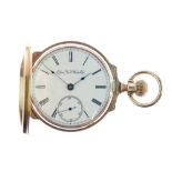 Elgin Natt Watch Co - Hunter pocket watch, the signed white enamel dial with black Roman numerals,