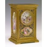 Late 19th Century French ormolu and enamel cased mantel clock, the enamel panels and dial by J.B.