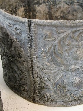 Pair of circular lead planters, having Neo-classical stylised foliate decoration, 33.5cm diameter - Image 9 of 15