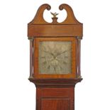 George III string inlaid mahogany longcase clock by Robert Williams of Chew Magna, the hood with