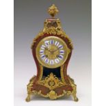 19th Century French boulle mantel clock, having a brass mounted and inlaid red tortoiseshell case,