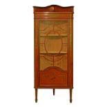 Late 19th/early 20th Century crossbanded satinwood floor standing corner display cabinet having