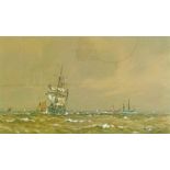 Fred Dade (1874-1908) - Watercolour - Thames Estuary shipping scene with the Nore lightship and