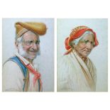 E. Fiorentino (Italian 19th/20th Century) - Pair of watercolours - Elderly Italian country folk,