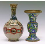 Japanese cloisonné baluster shaped vase, Meiji period, of hexagonal form decorated with circular