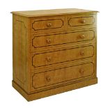 Victorian Hungarian ash chest fitted two short and three long drawers, each having ebonised